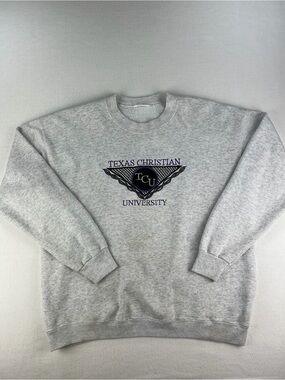 NCAA Gray Crewneck Sweatshirt with TCU Emblem